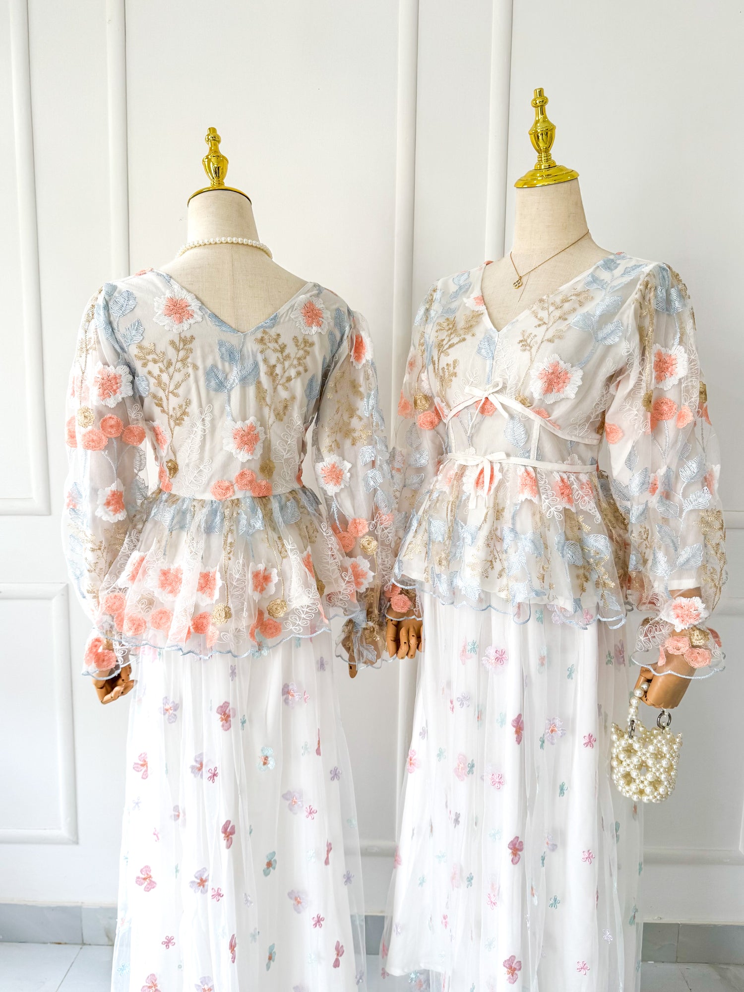 Elysia Embroidered Net Frilled Top