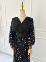 Black Serene Long Net Dress