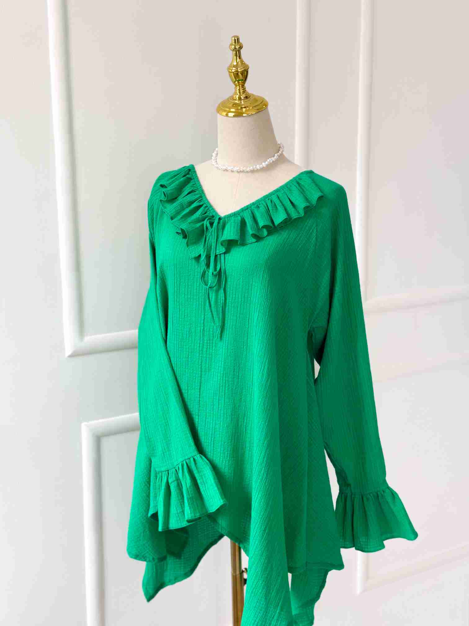 Forest Green Ruffled Top
