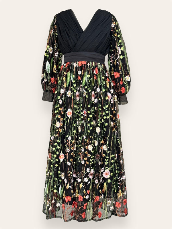 Black Serene Embroidered Long Dress