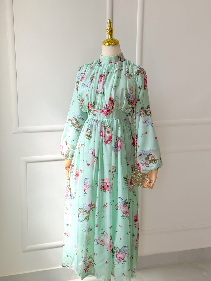Fleur Mint Floral Long Dress