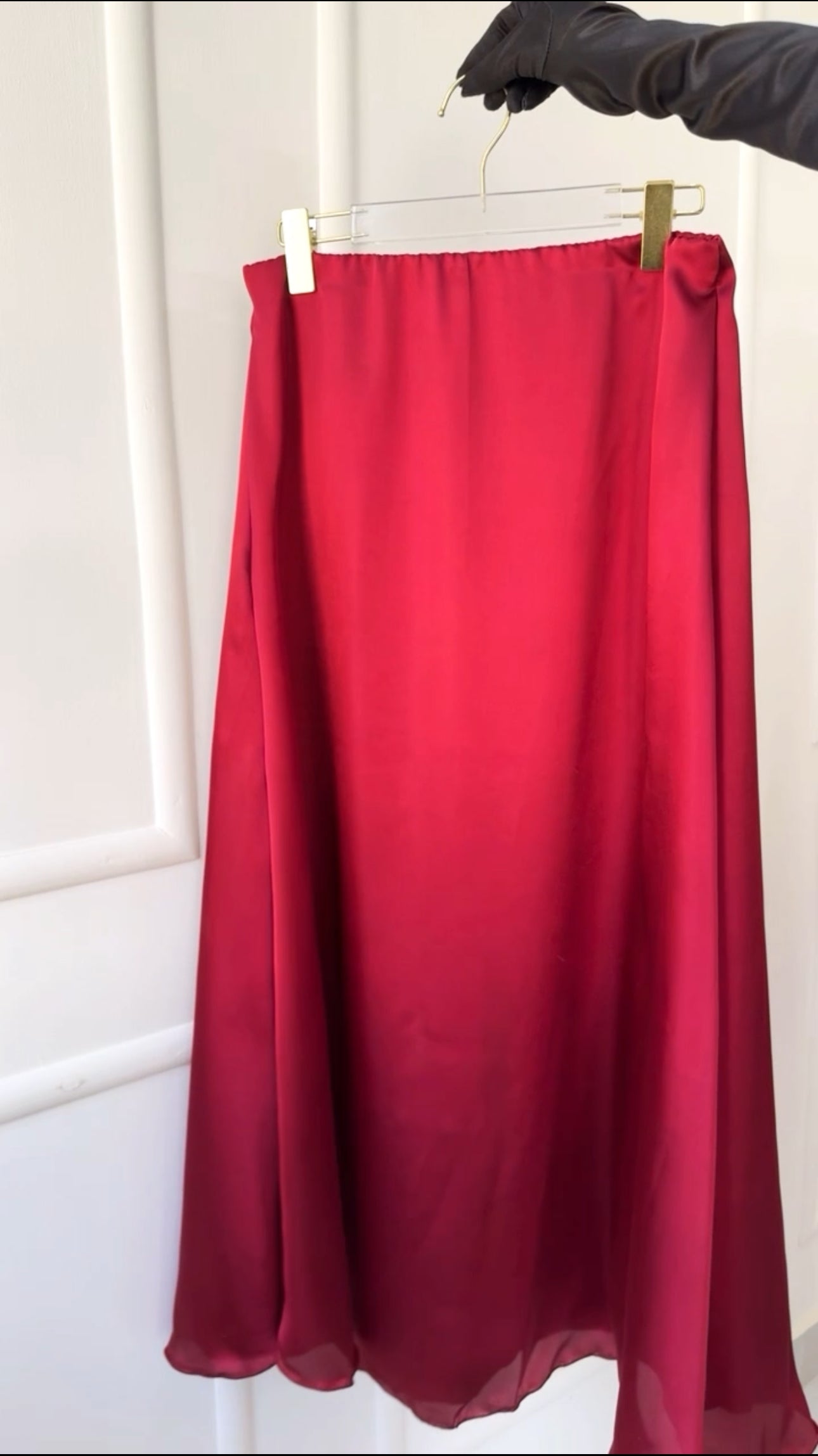 Red silk skirt