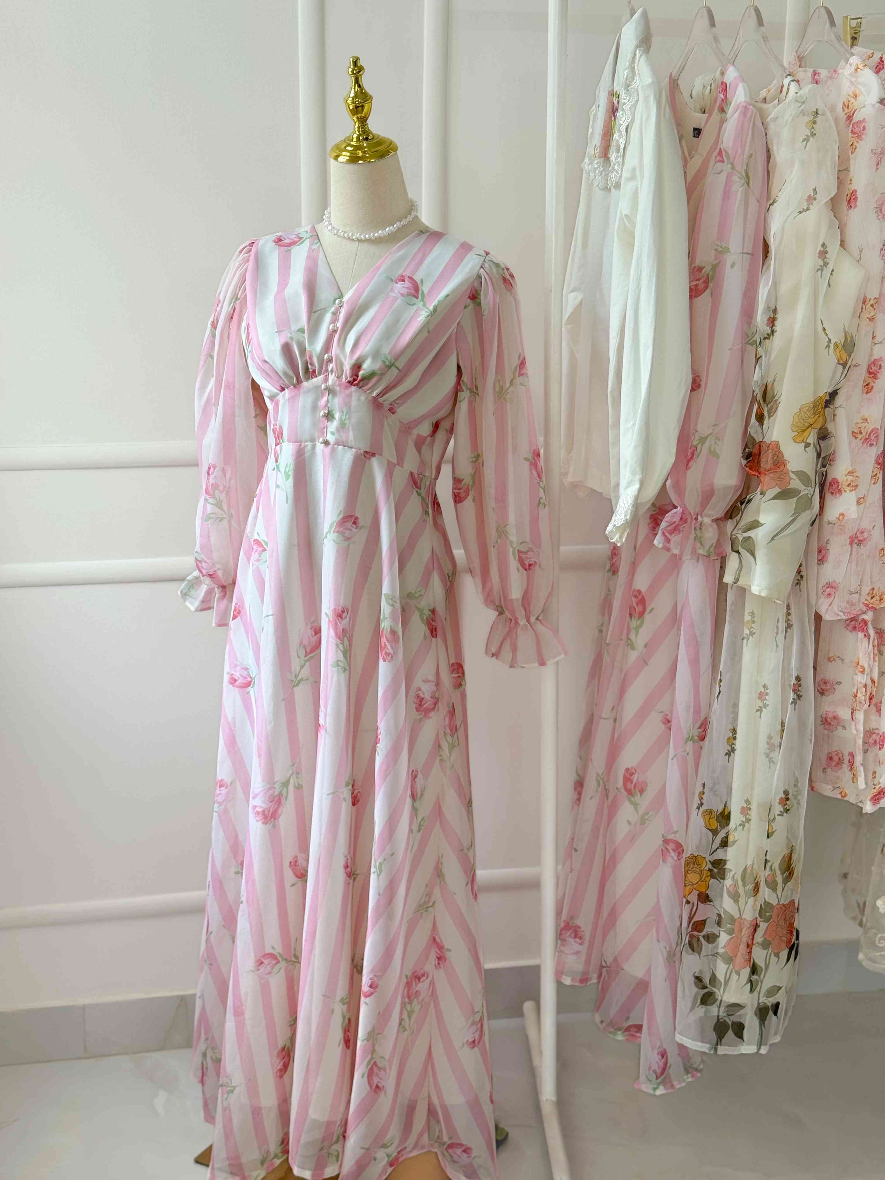 Taffy Pink and White Organza Dress