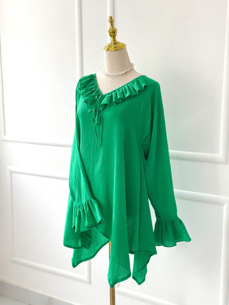 Forest Green Ruffled Top