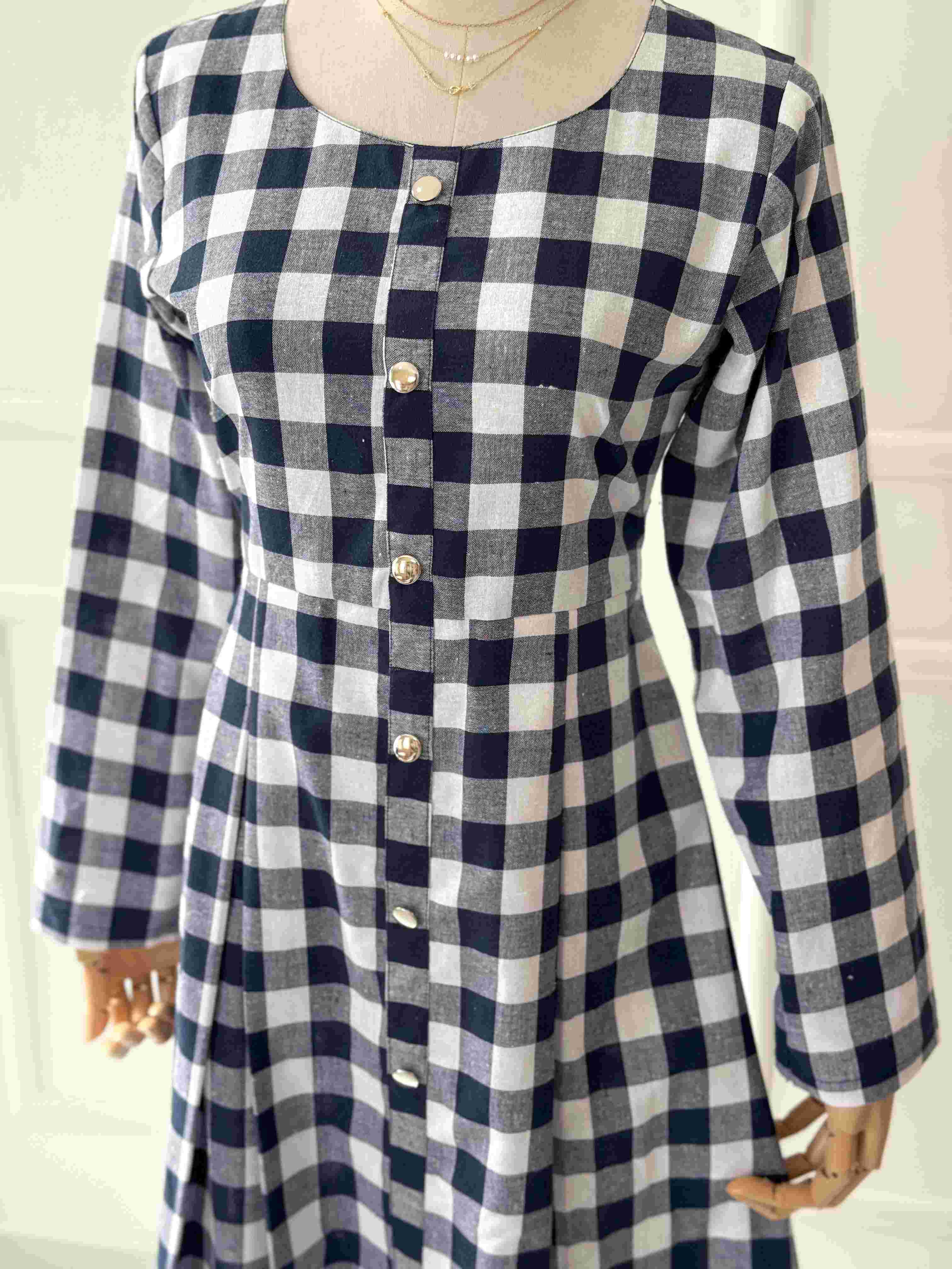 Lira Blue Chequered Long Dress
