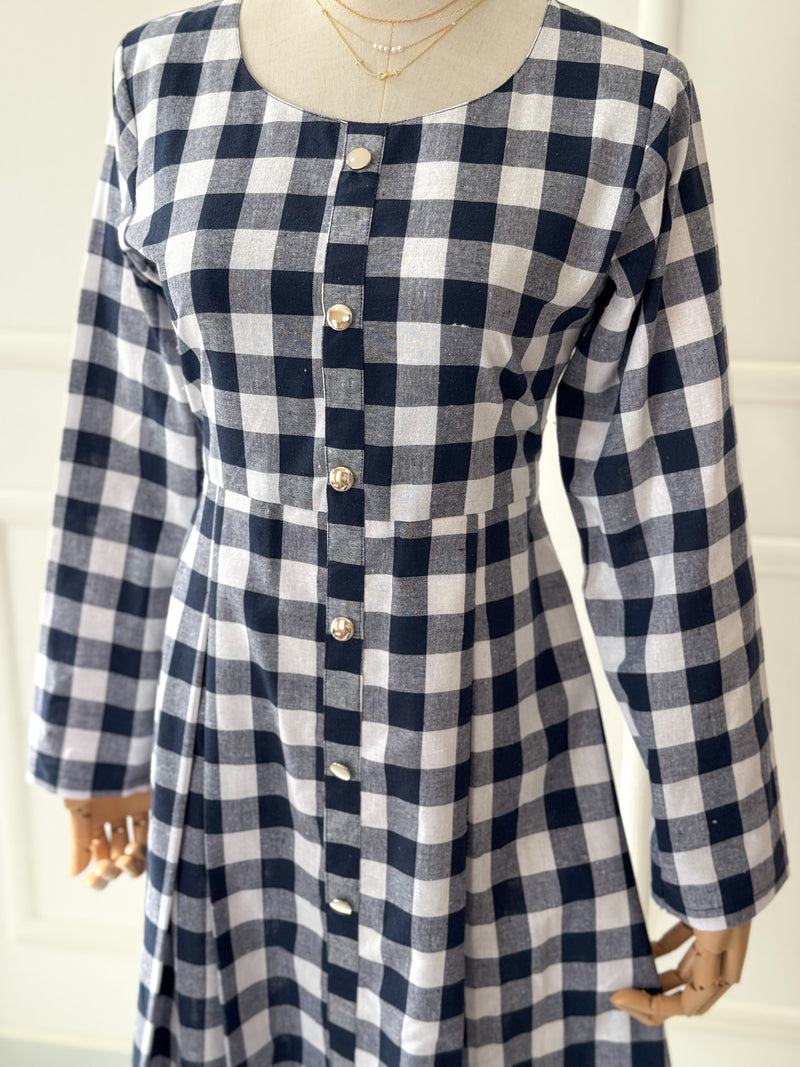 Lira Blue Chequered Long Dress