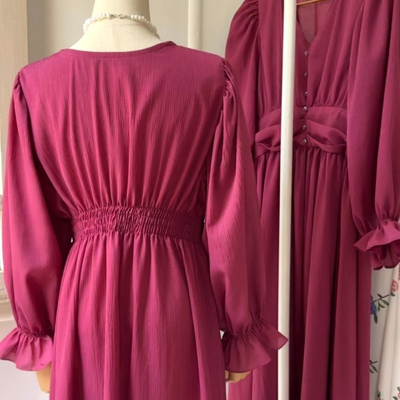 Plum Smoked-back Long Dress