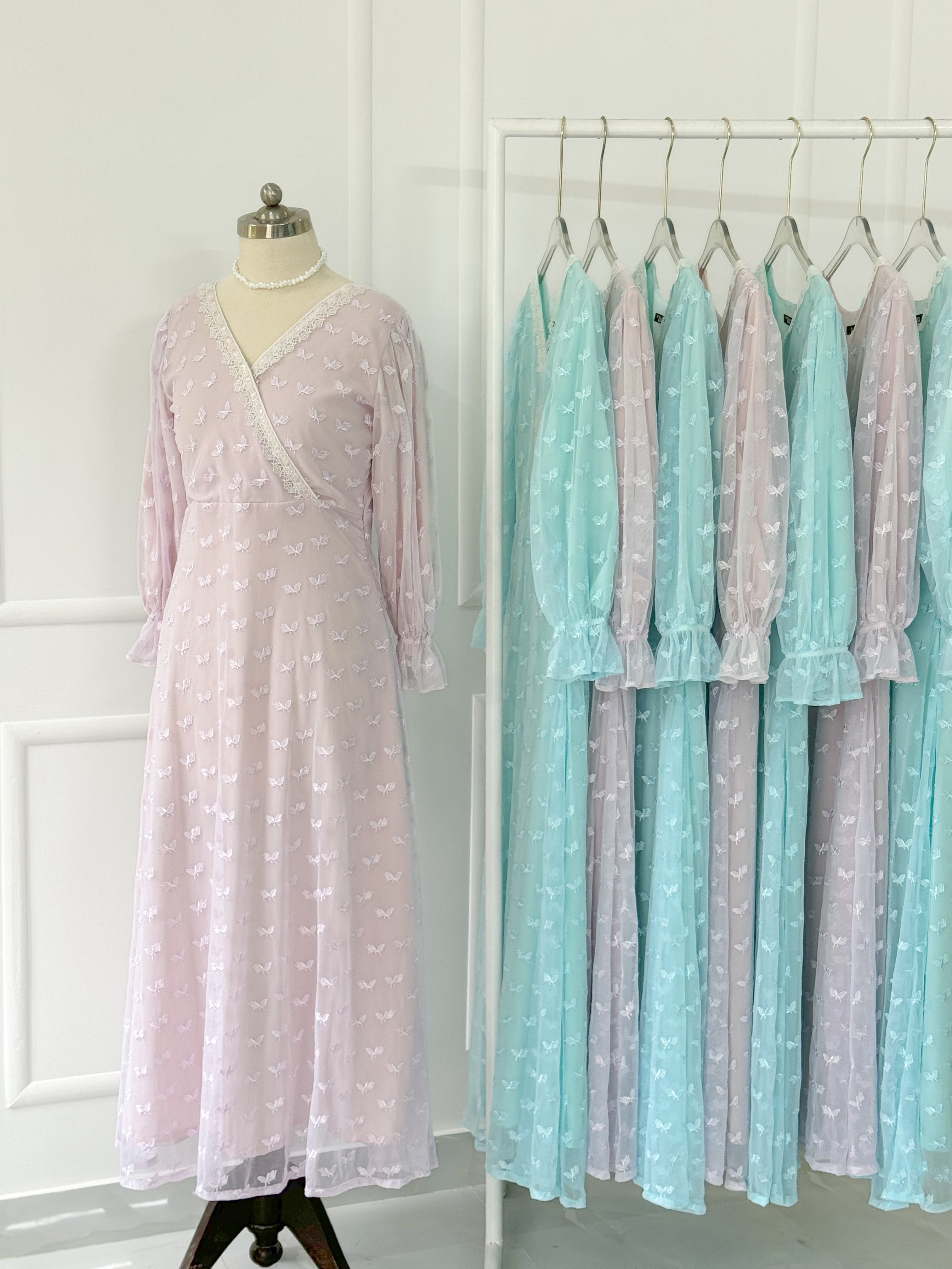 Sky Embroidered Net Long Dress
