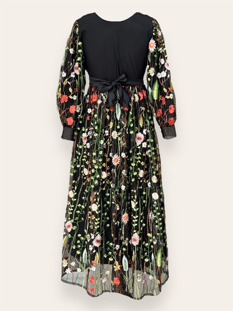 Black Serene Embroidered Long Dress