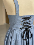 Blue Vintage Skirt with Lace-up Bodice
