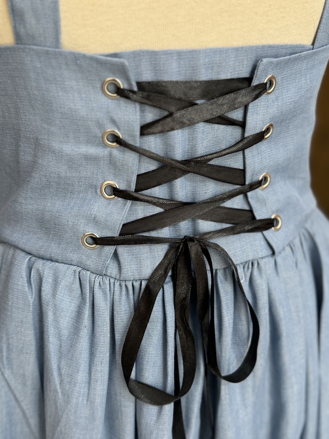 Blue Vintage Skirt with Lace-up Bodice
