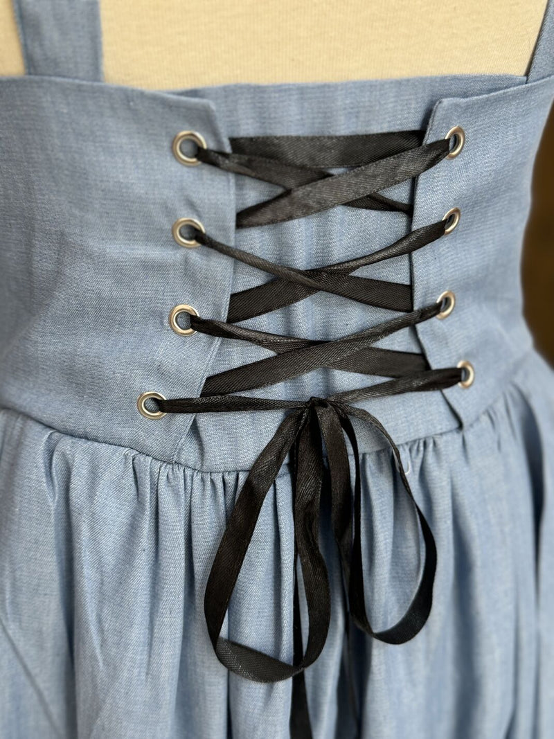 Blue Vintage Skirt with Lace-up Bodice