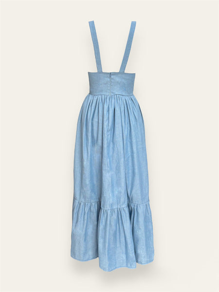 Blue Vintage Skirt with Lace-up Bodice
