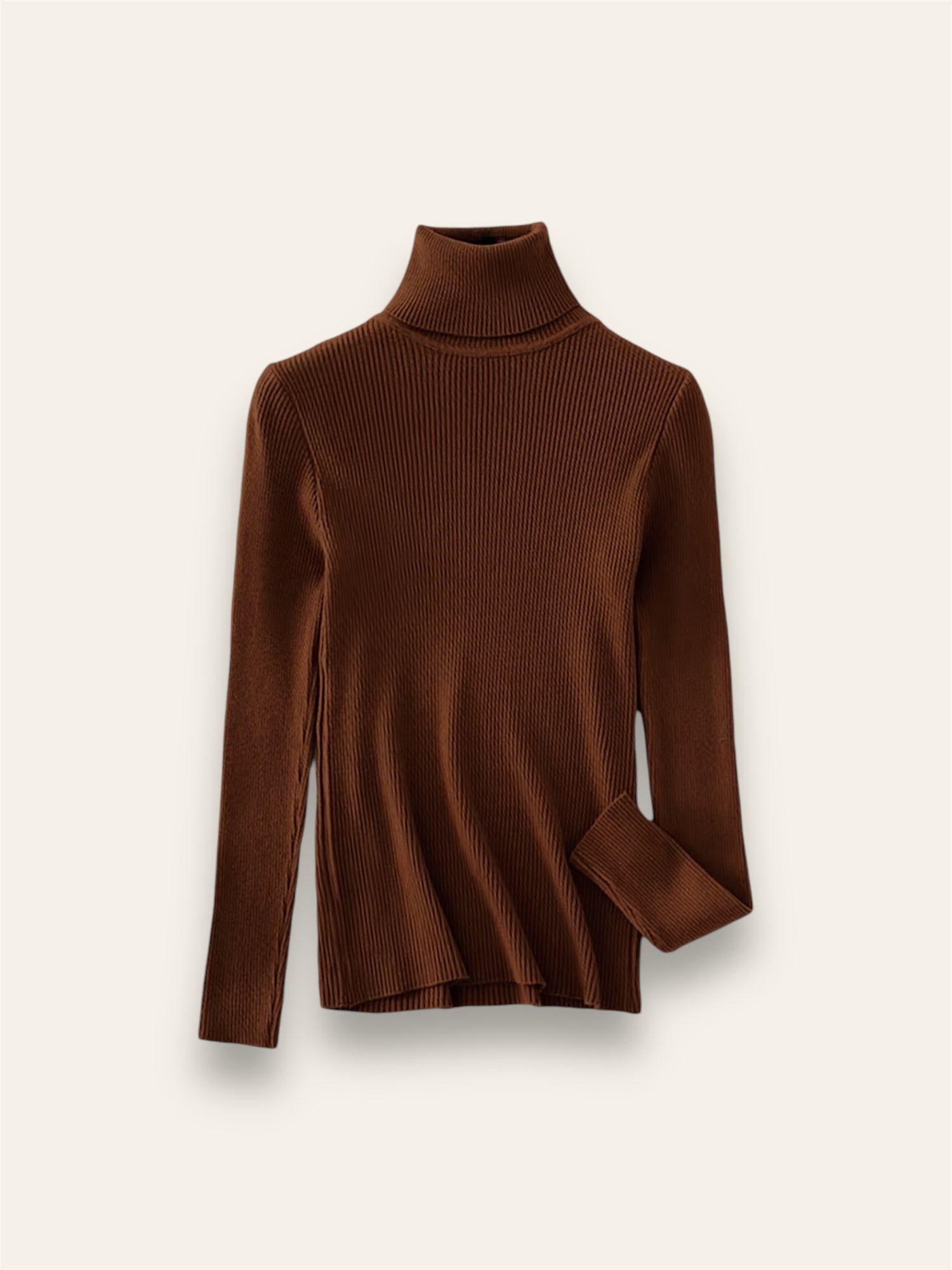 Brown Turtle Neck – Slim-Fit Elastic Knit