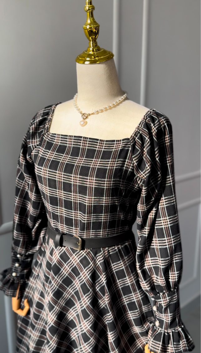 Majesty Black Checkered Long Dress