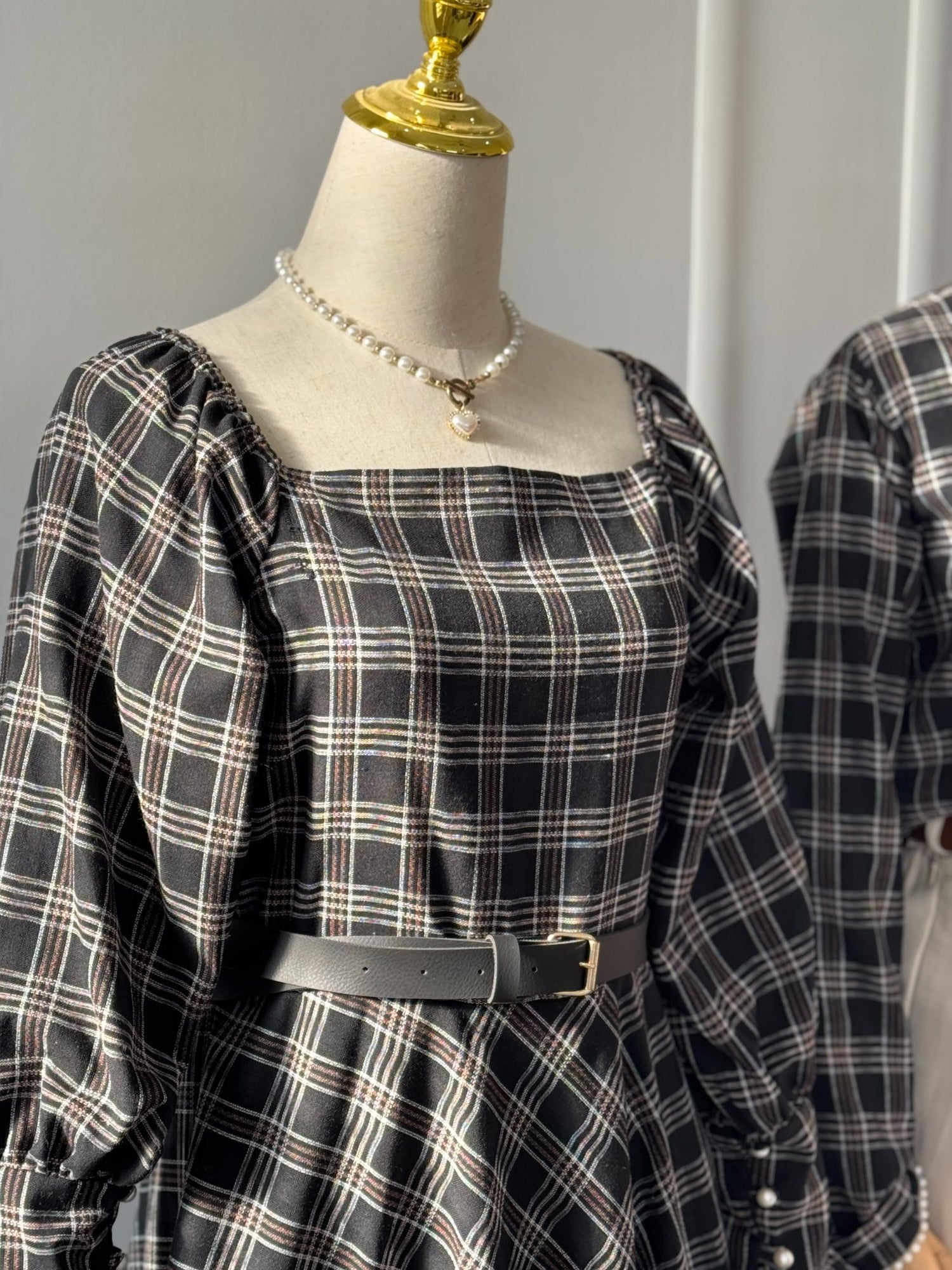 Majesty Black Checkered Long Dress