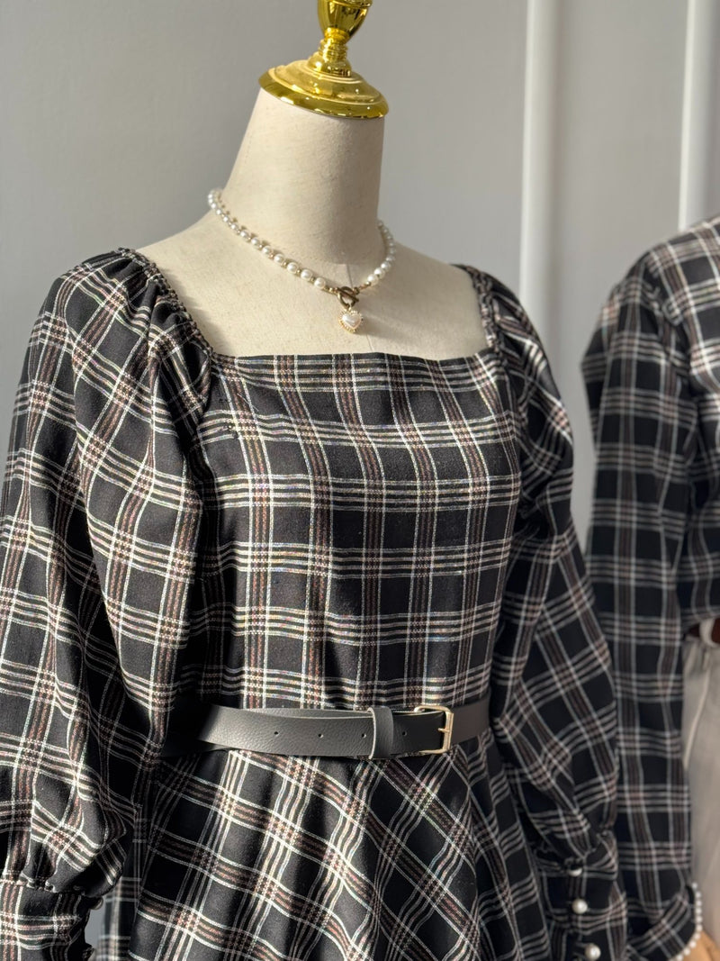 Majesty Black Checkered Long Dress