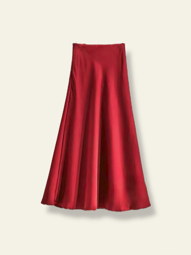Red Silk Long Skirt